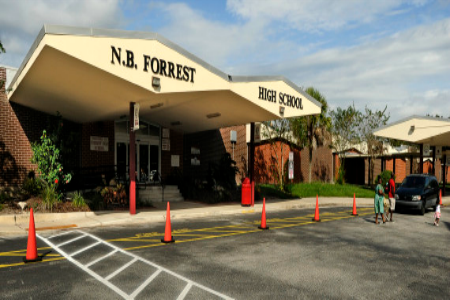 A high school in Jacksonville, Florida that was named after former KKK leader Nathan B Forrest was recently renamed. (Photo AP/The Florida Times-Union, Bob Self) | AP