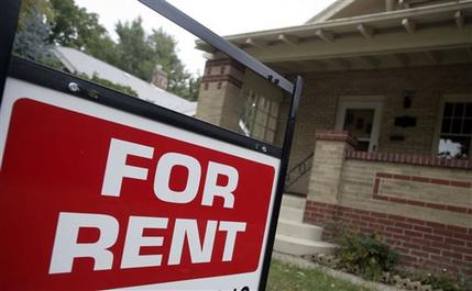 FILE - In this Sept. 24, 2007 file photo, a "for rent" sign is posted outside a home in Denver. Real estate data firm Zillow reports on U.S. home rental prices in January 2015 on Friday, Feb. 20, 2015. (AP Photo/David Zalubowski, File)