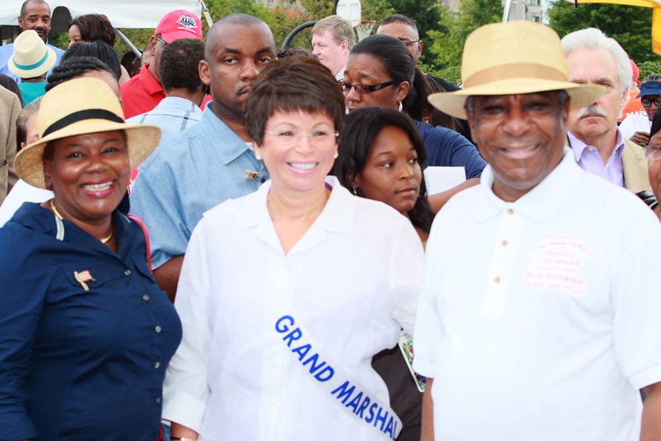 Beverly Reed Scott, Special Adviser to the President Valerie Jarrett, Kristin Reed and Col. Eugene F. Scott pose briefly at the 2008 Bud Billiken Parade and Picnic. Jarrett served as proxy Grand Marshal on behalf of newly inaugurated President Barack Obama. 