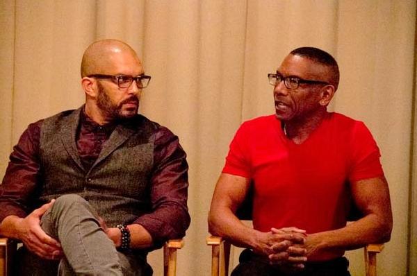 Preacher and writer: Actor Terrell Tilford, left, and Blackbird novel writer Rikki Beadle Blair discus the finer points of the film at the Culver Studios screening. (Photo: Troy Tieuel) 
