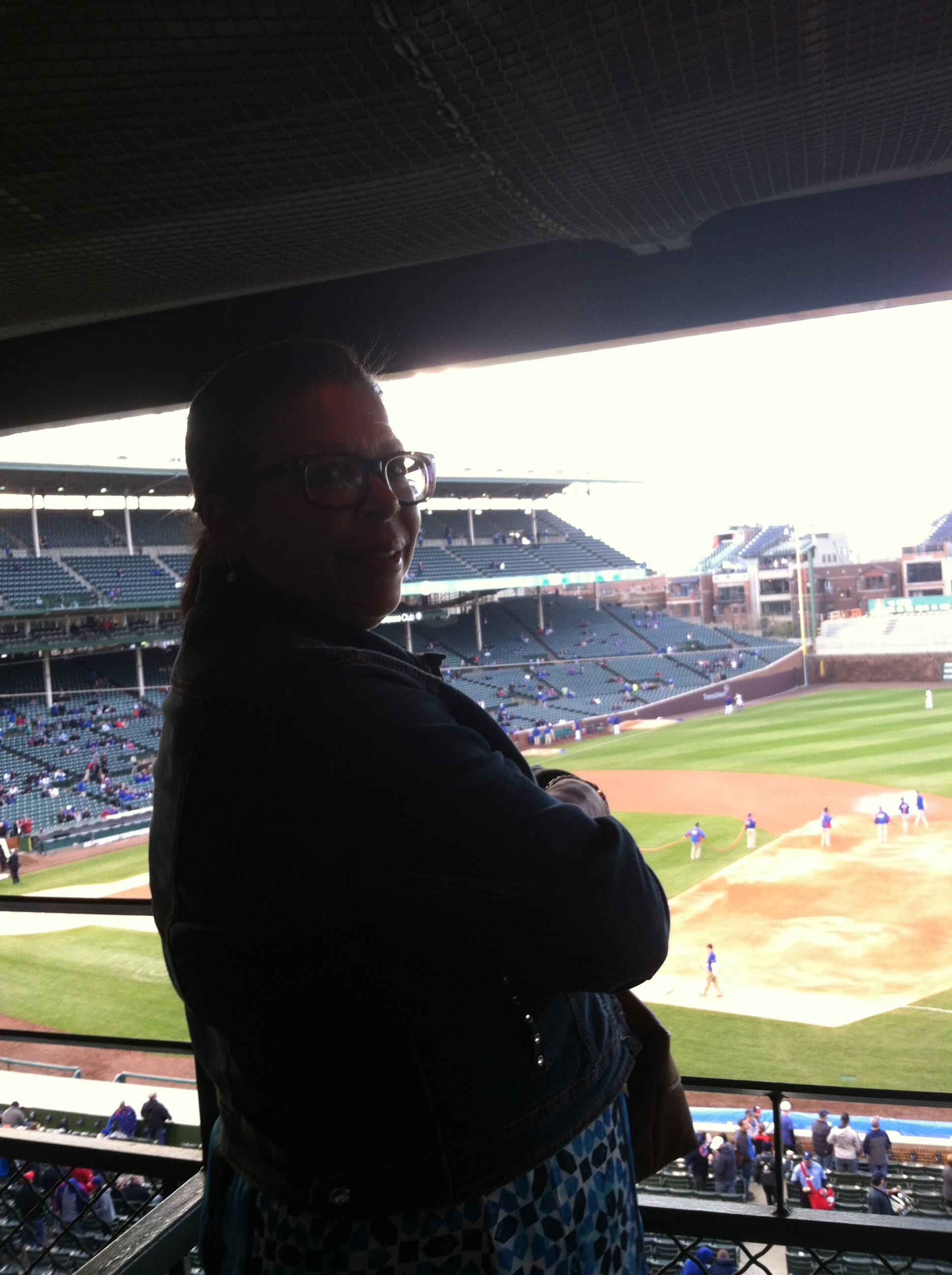 Chicago Defender Publisher, Cheryl Mainor enjoying the game Cubs vs Reds