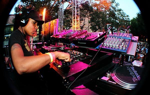 DJ Heather spins at a festival.