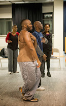 (L to R) Penelope Walker, Stephen Conrad Moore, Kenn E. Head and Eunice Woods in rehearsal for American Theater Company's world premiere documentary play "The Project(s)." Image by Michael Brosilow.