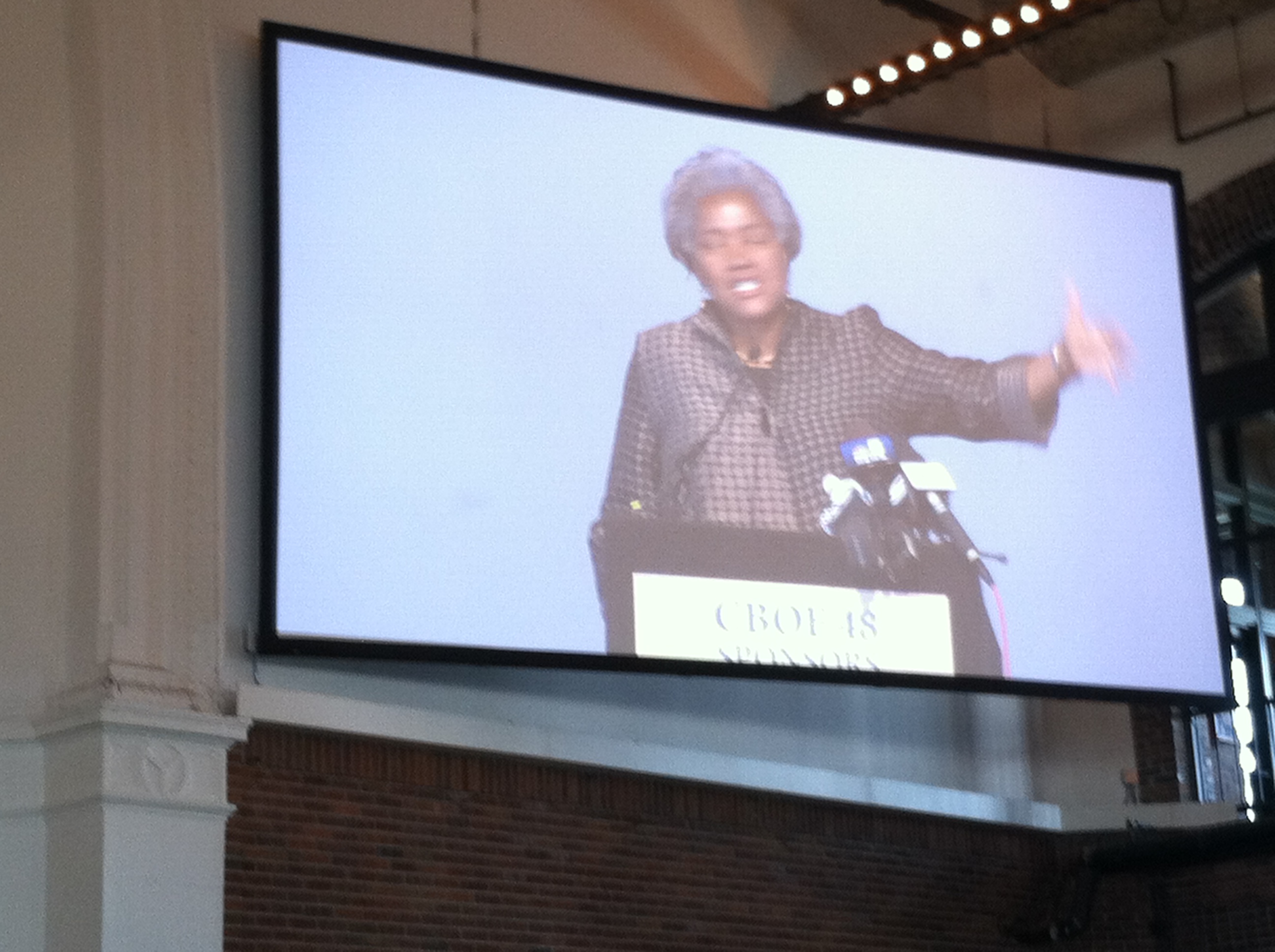 Donna Brazile on the big Screen at CBOF 48 Sponors Breakfast, Navy Pier , Chicago addressing Audience.