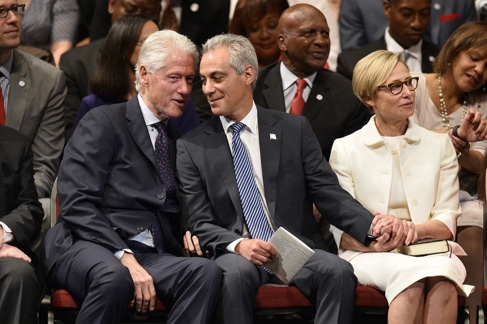 President Bill Clinton, Mayor Rahm Emanuel and his wife at the inauguration