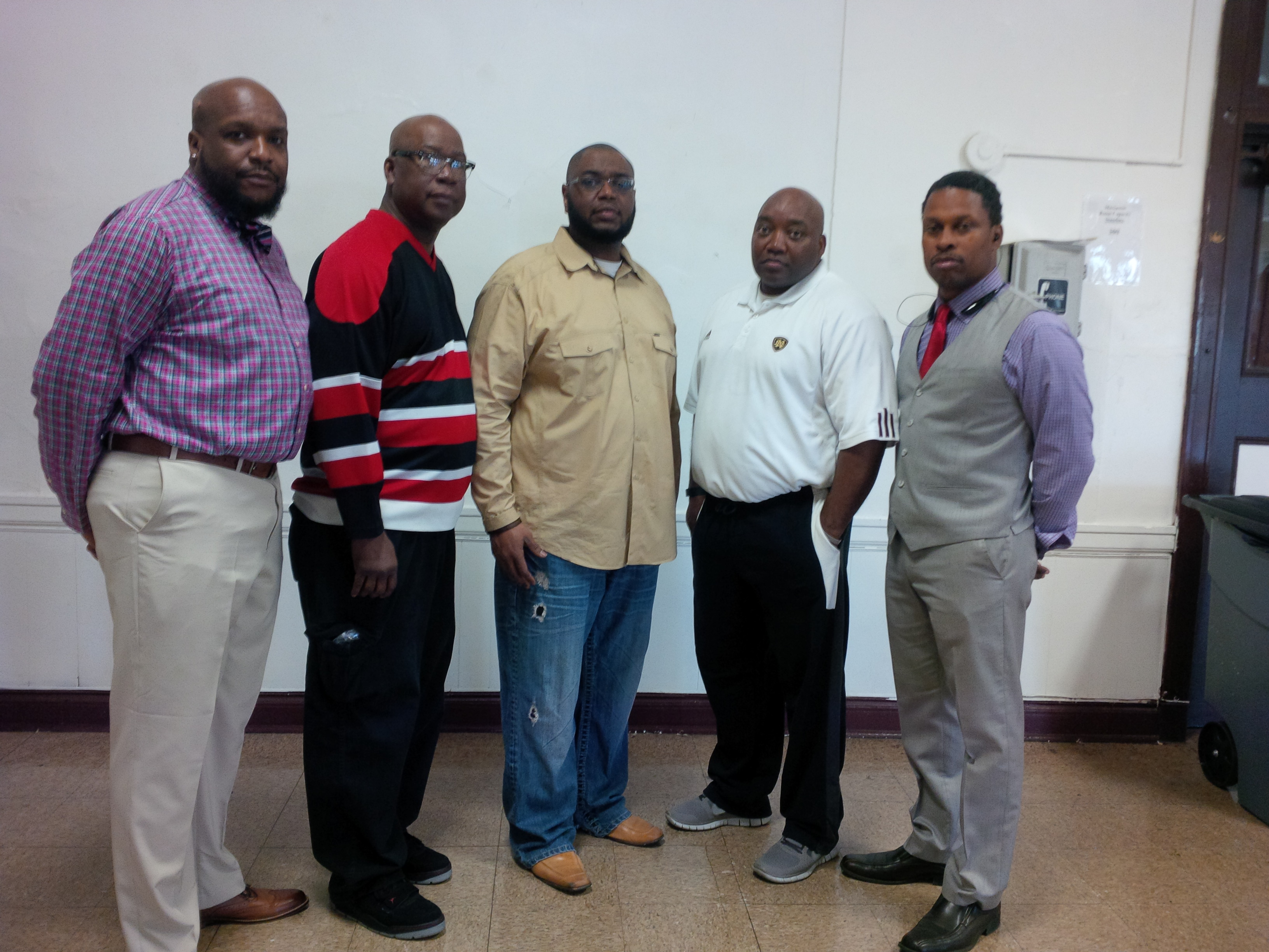 Five guys: (from left): Keith Martin, Sr., Stanley Muhammad, Mack McGhee, William C. Gray, Jr., Lamont Brown