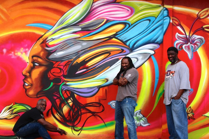 Slangism Wall Mural Pictured l-r: Slang, Terrence Ross and Howard Bailey