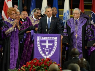 President Barack Obama delivers the eulogy for the Rev. Clementa Pinckney