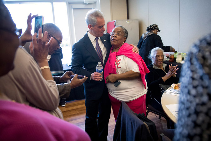 Rahm visits Blacks and inquires about their concerns during his 2015 runoff campaign.