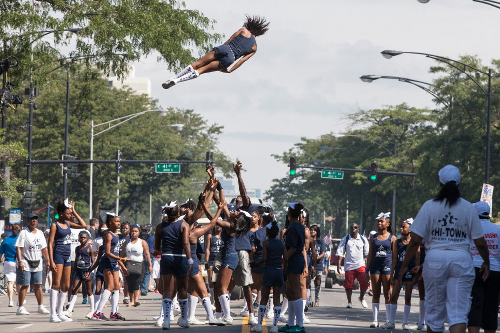 he Chi-Town Cheerleaders at the Bud Billiken Parade August 8th, 2015, Chicago.