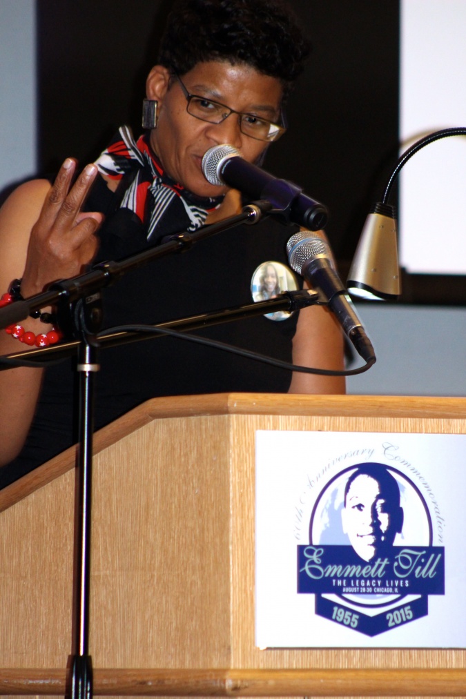 Mother of Sandra Bland speaking at the 60th Anniversary Commemoration Emmett Till Dinner in Chicago: Geneva Reed-Veal