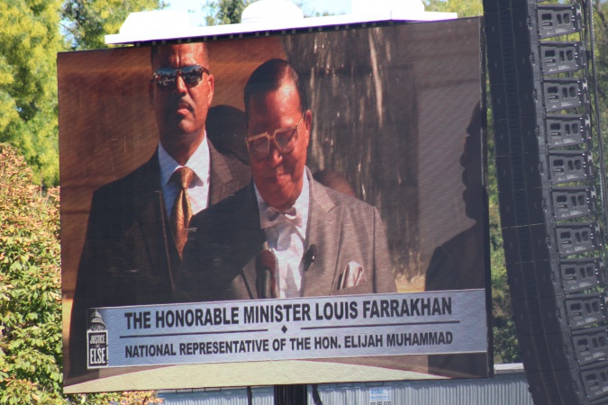 Minister Louis Farrakhan addresses thousands of attendees on the Capitol Hill steps in Washington, D.C. Photo Credit: Mary L. Datcher
