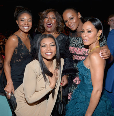  (L-R) Actresses Gabrielle Union, Taraji P. Henson, Loretta Devine, Tika Sumpter, and Jada Pinkett Smith attend the 47th NAACP Image Awards presented by TV One at Pasadena Civic Auditorium on February 5, 2016 in Pasadena, California. (Photo by Charley Gallay/Getty Images for NAACP Image Awards)