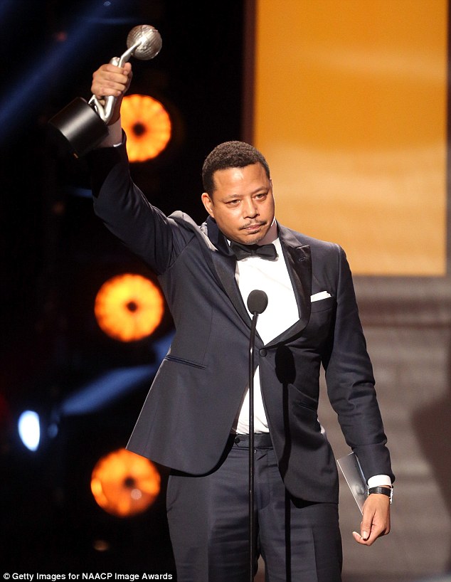 Terrence Howards accepts his award for outstanding work as Lucious Lyon