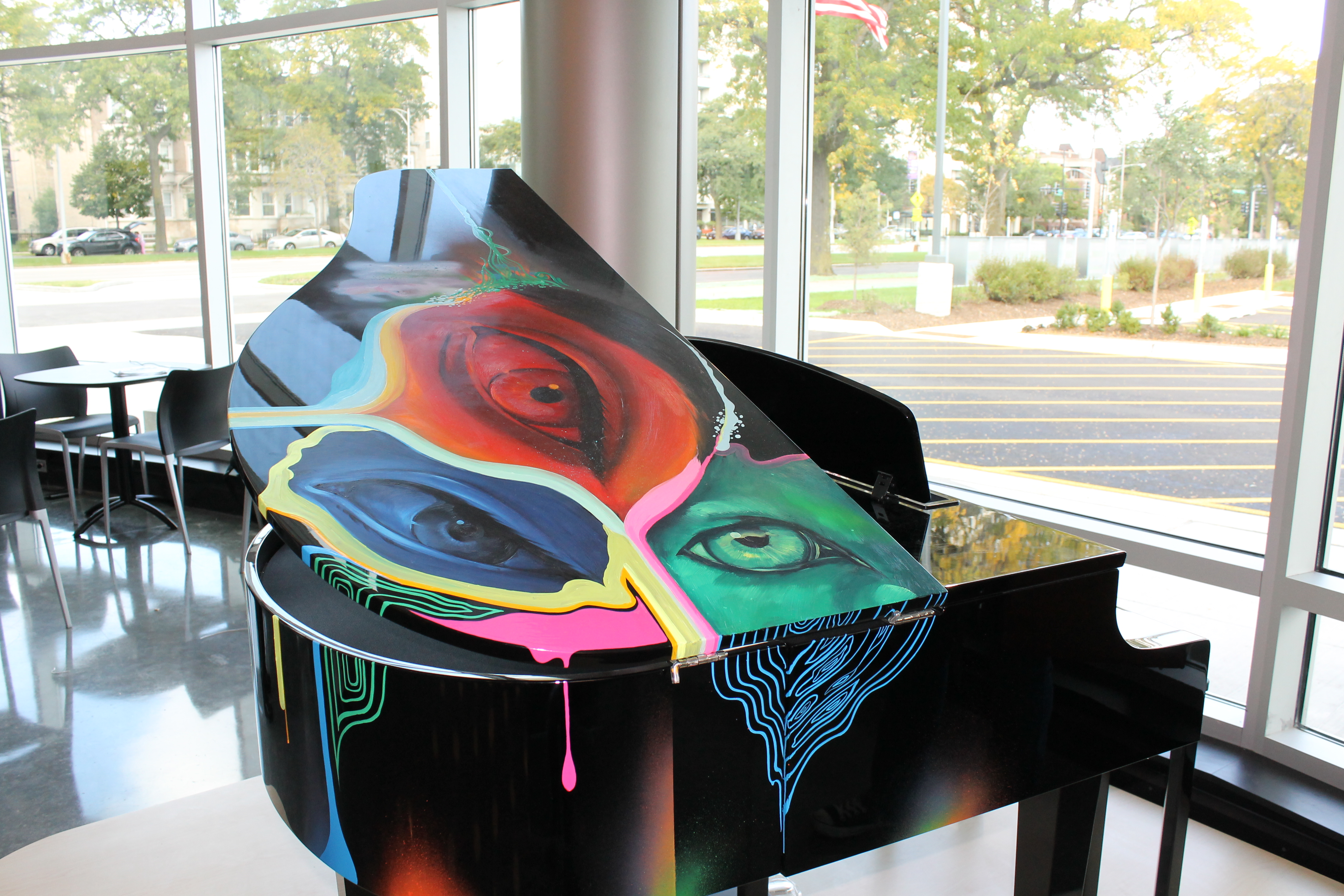 Piano in Mariano's Bronzeville, painted by renowned Chicago artist Hebru Brantley / Photo: Arionne Nettles