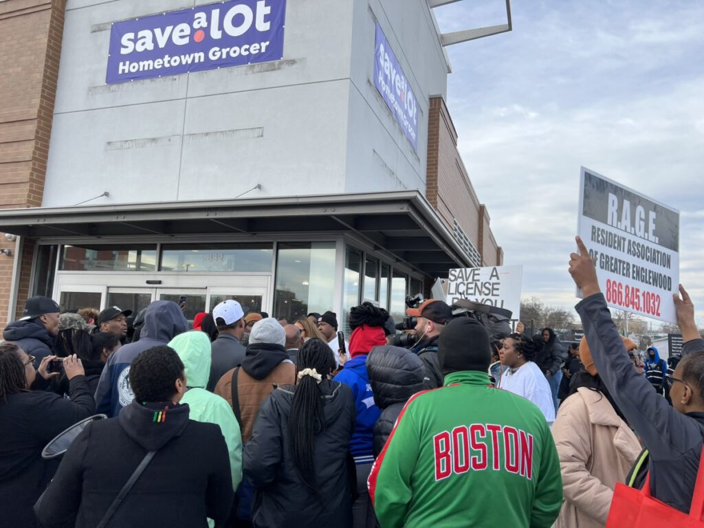 a demonstration outside of a Save A Lot grocery store in Chicago