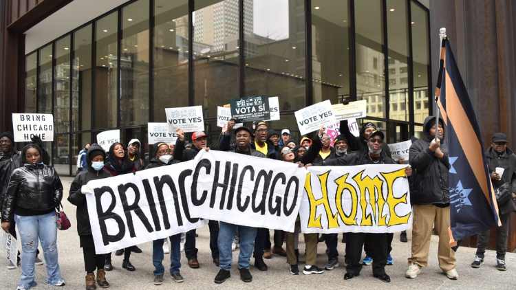 Black and Unhoused, Bring Chicago Home supporters rally