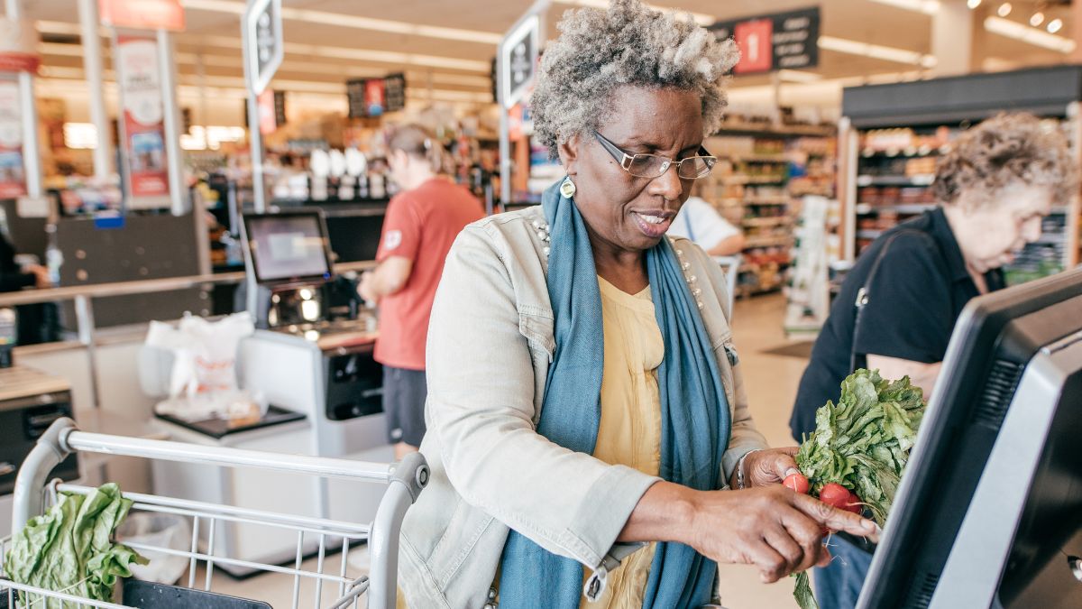 Senior woman and grocery shopping