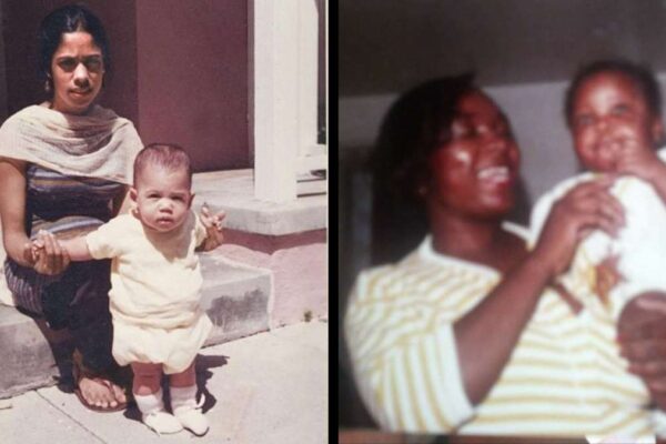 Shyamala Gopalan with her infant daughter Kamala Harris and Mamie Sanders with her infant daughter Marshelle Sanders