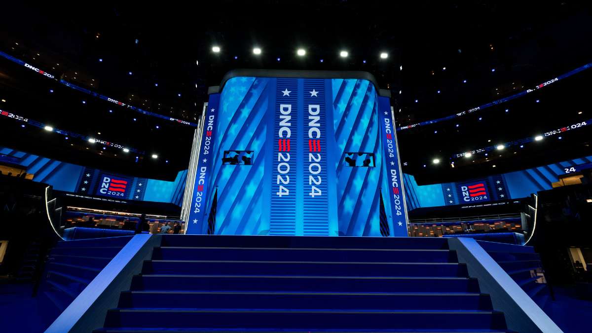 The DNC stage at the United Center (Photo Courtesy of the Democrat National Convention).