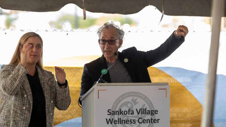 Dr. David Ansell RUSH addressing audience at Sankofa Wellness Center Groundbreaking 