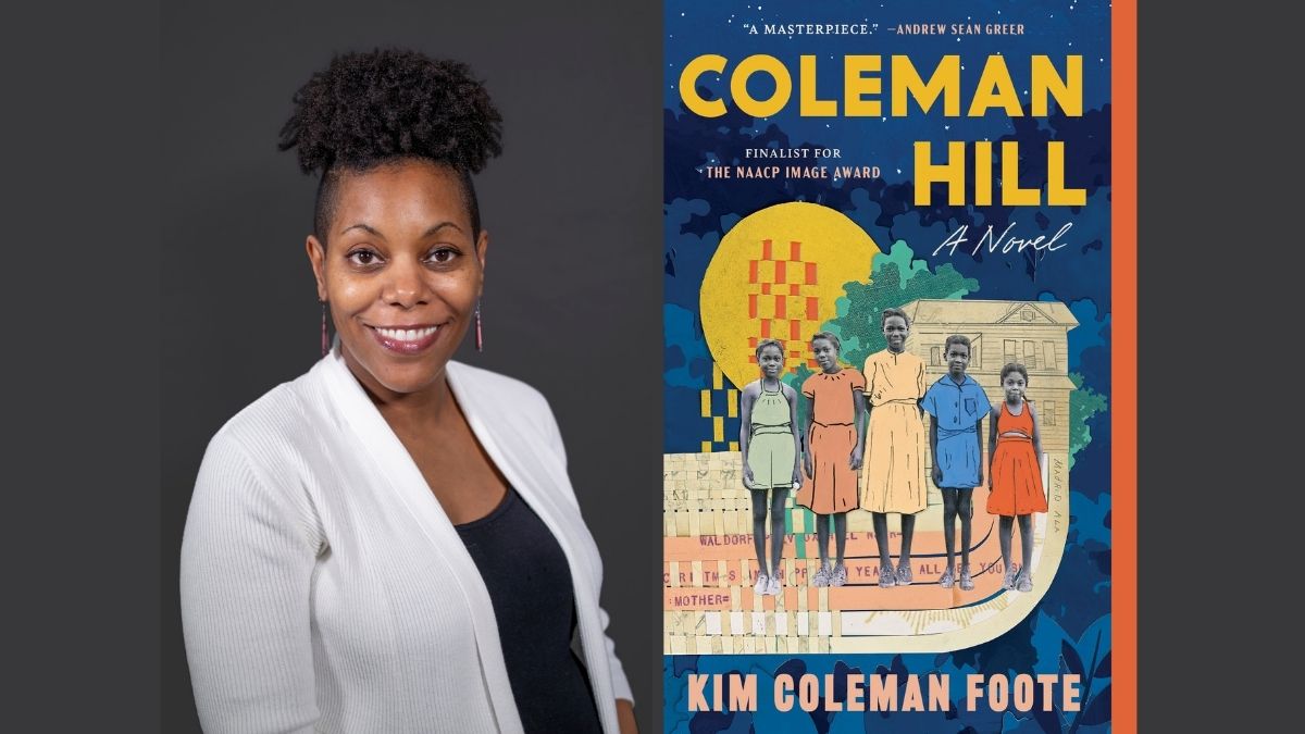 Kim Coleman Foote and the cover of her debut novel, Coleman Hill